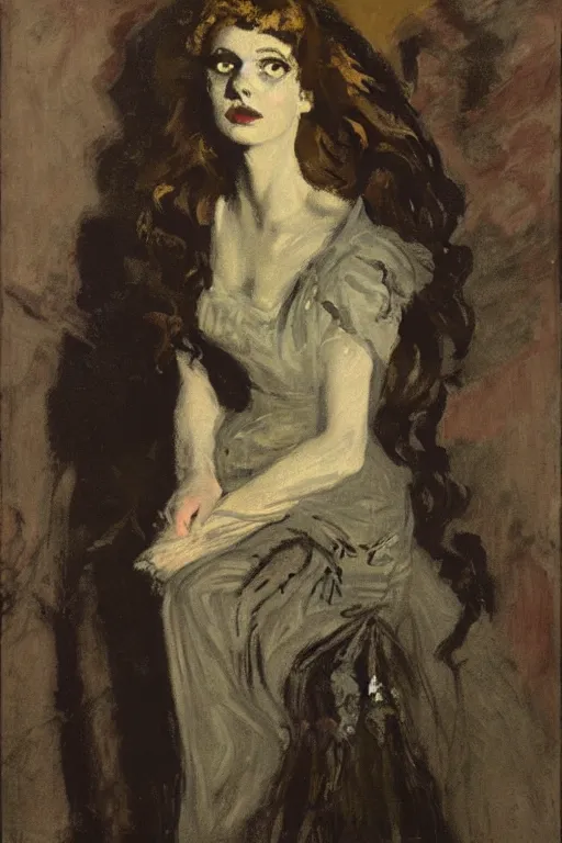 Image similar to portrait of hannah murray as delirium of the endless, the sandman by walter sickert, john singer sargent, and william open