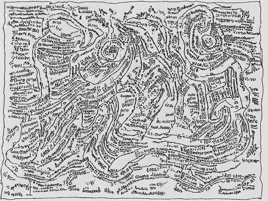 Image similar to South Carolina cave map full of old runic glyphs, Ink drawing, fine point pen