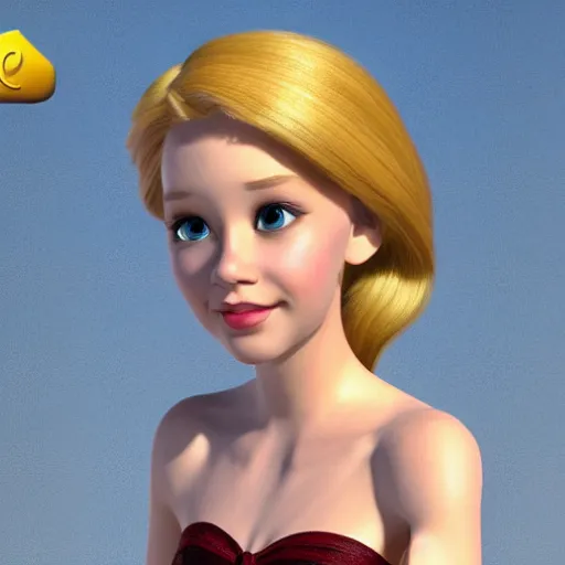 Image similar to a 3d princess with blonde hair , 3d cgi , disney style , photorealistic