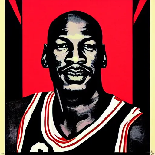 Prompt: Portrait of Michael Jordan by Shepard Fairey