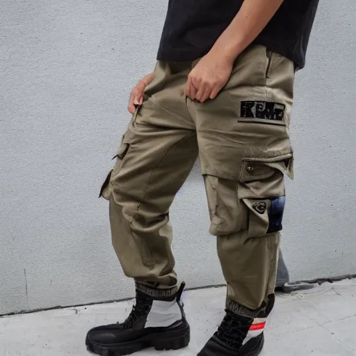 Image similar to cargo pants clothing tagged with graffiti letters