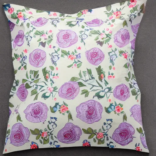 Prompt: pillowcase decorated with a floral pattern, detailed