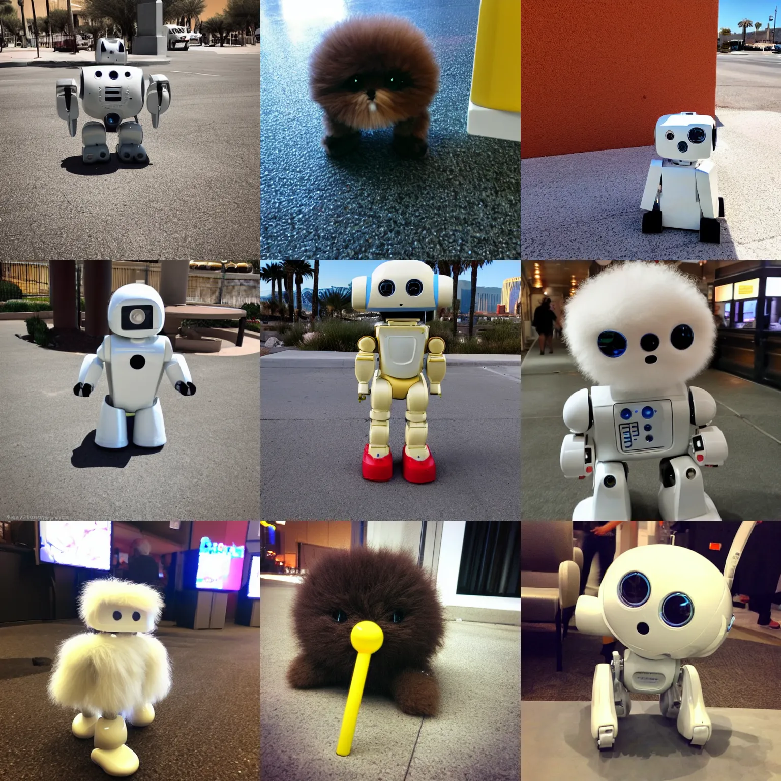 Prompt: i think this cute adorable fluffy little robot is following me, las vegas nv