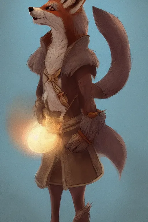 Image similar to an anthropomorphic medieval fox with a fluffy tail, backlighting, trending on artstation, digital art, furry art, trending on furaffinity, fantasy art, by kawacy