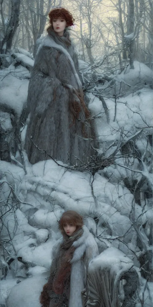 Image similar to winter, masterpiece by Edgar Maxence and Ross Tran and Michael Whelan, 8k, octane render