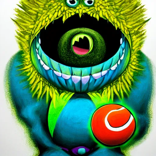 Image similar to a tennis ball monsters, colorful, digital art, fantasy, magic, chalk, trending on artstation, ultra detailed, professional illustration by basil gogos