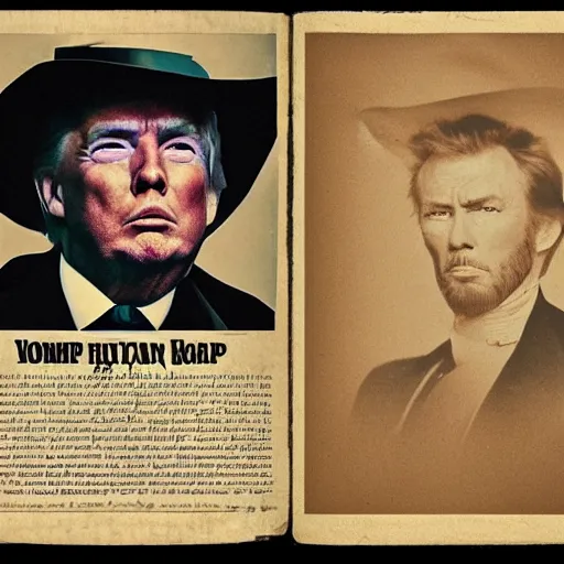 Image similar to an 1 8 0 0 s photo of donald trump playing the role of clint eastwood, squinting at high noon, in the style of a clint eastwood movie, the good, the bad and the ugly, clint eastwood, vibe, donald trump, glory days, mount rushmore, justice, american flag, independence, patriotism, apple pie, black and white, artgerm