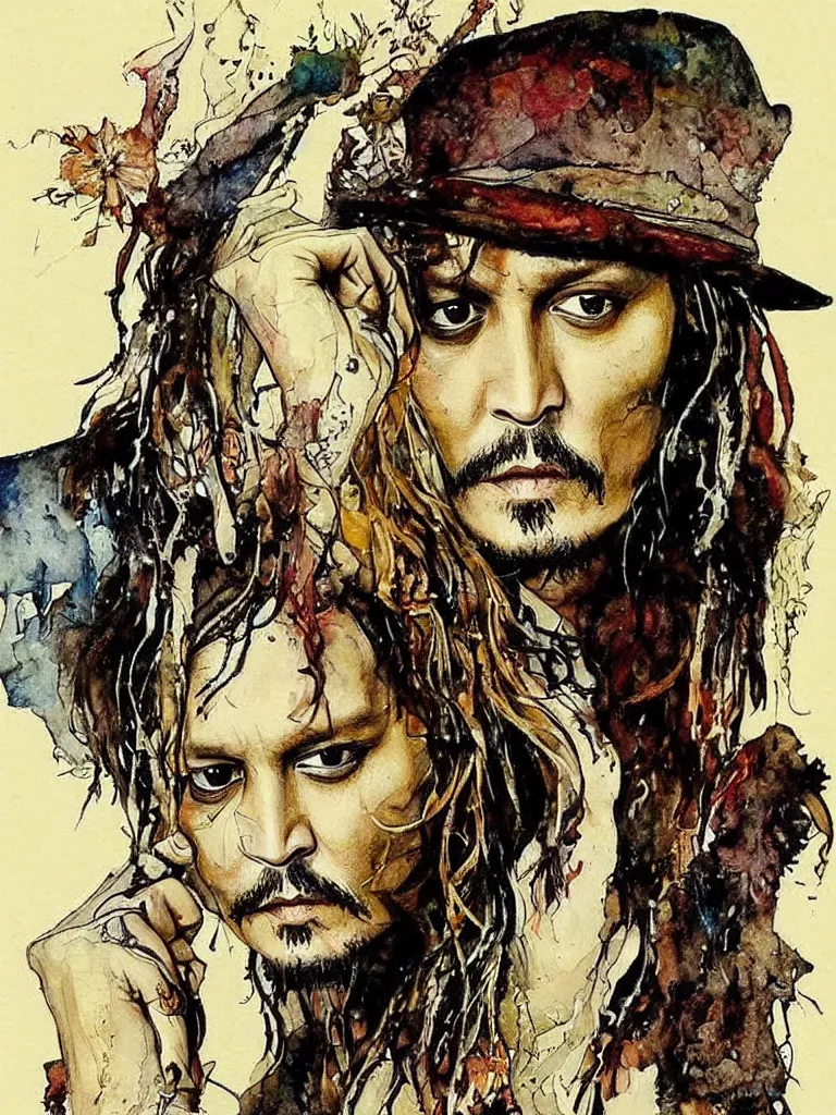 Image similar to 'Johnny Depp by Anton Pieck, Arshile Gorky, Arthur Rackham, Carne Griffiths'