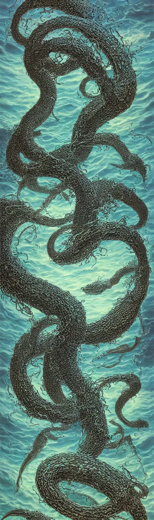 Image similar to Sea serpent, illustration by Michael Whelan, fantasy art, visionary art, acrylic painting, smooth blending