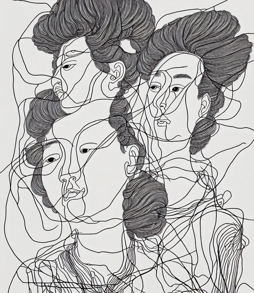 Prompt: detailed line art portrait of sun yatsen, inspired by egon schiele. caricatural, minimalist, bold contour lines, musicality, soft twirls curls and curves, confident personality, raw emotion