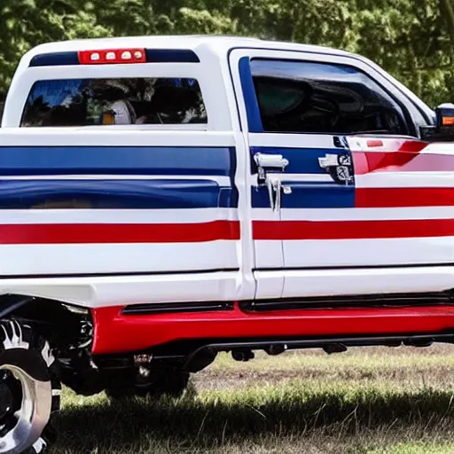 Image similar to pgoto of trump pickup trucks with american flags, there are very attractive woman in the back of the truck.