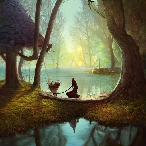 Prompt: brother grimms fairytale lakehouse fox digital art, irina french, heraldo ortega, mandy jurgens trending on artstation 8 k 1 5 0 mpx