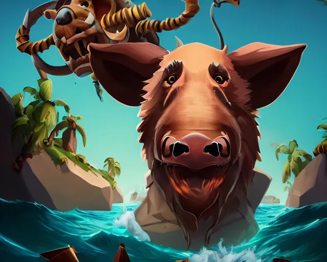 Image similar to sea of thieves character animal portrait concept art for a wild boar, cgsociety, trending on artstation, rare ltd,