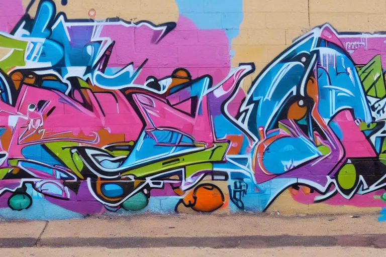 Image similar to a mural about downtown tucson, in style of graffiti street art