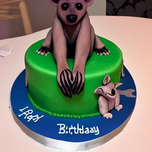 Image similar to birthday cake with a hyena sitting on top