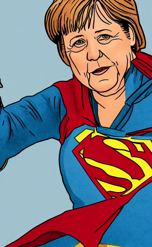 Image similar to illustration of angela merkel as superwoman by katsuhiro