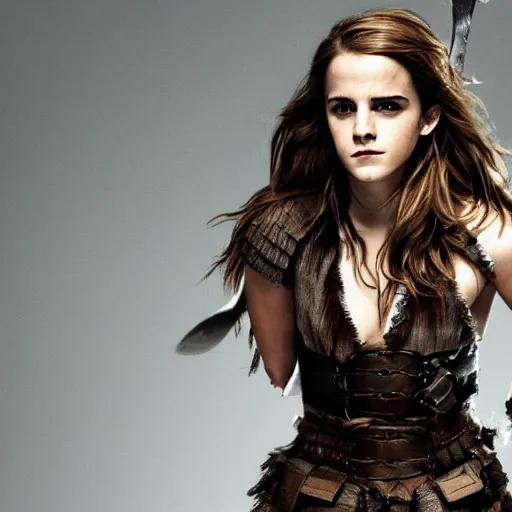 Prompt: emma watson is a barbarian in combat