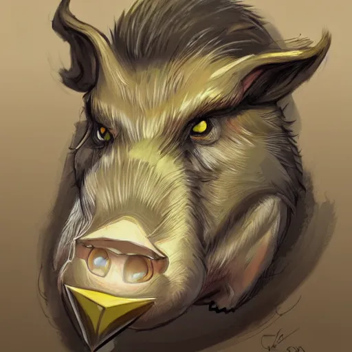 Prompt: portrait of serious wild boar, cartoon, mystical, rpg character, d & d, humblewood art style, concept art, fantasy