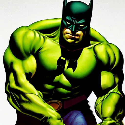 Image similar to the hulk as batman, 8 k, realistic, photo real, smooth, sharp, intricate detail, hyper detail, dramatic lighting, dramatic shading