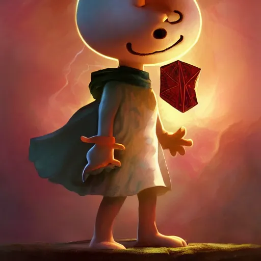 Image similar to Charlie Brown as the The Emperor Major Arcana Tarot Card, DnD character art portrait, matte fantasy painting, DeviantArt Artstation, by Jason Felix by Steve Argyle by Tyler Jacobson by Peter Mohrbacher, cinematic lighting