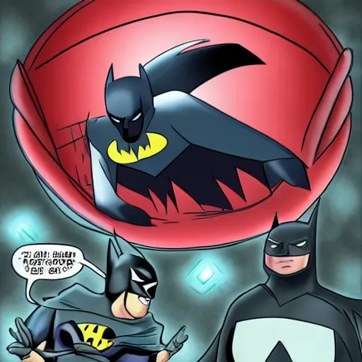Image similar to batman being caught as a pokemon in a pokeball