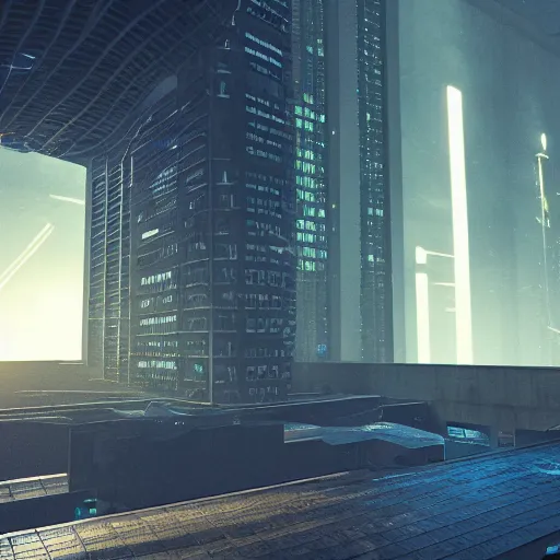 Image similar to cyberpunk nuclear plant, futuristic, apartment, night, rain, volumetric light, ray traced, photography, behance