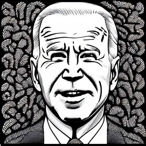 Image similar to joe biden face closeup, zentangle style