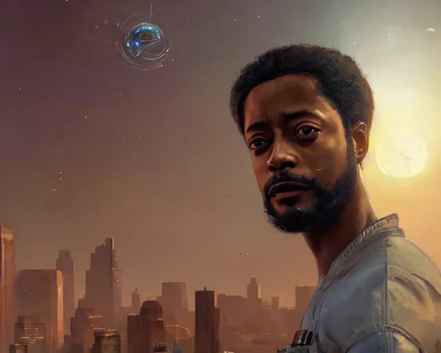 Image similar to highly detailed portrait of lakeith stanfield as an android, in detroit : become human, stephen bliss, unreal engine, fantasy art by greg rutkowski, loish, rhads, ferdinand knab, makoto shinkai and lois van baarle, ilya kuvshinov, rossdraws, tom bagshaw, global illumination, radiant light, detailed and intricate environment