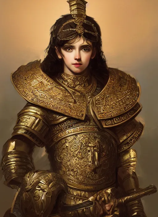 Image similar to portrait of an ancient roman character in incredible rich ornate armor, by ilya kuvshinov, by thomas lawrence, by bayard wu, trending on artstation, masterpiece