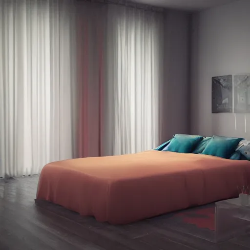 Prompt: a bedroom made out of jello, octane render, photography, 3 d,