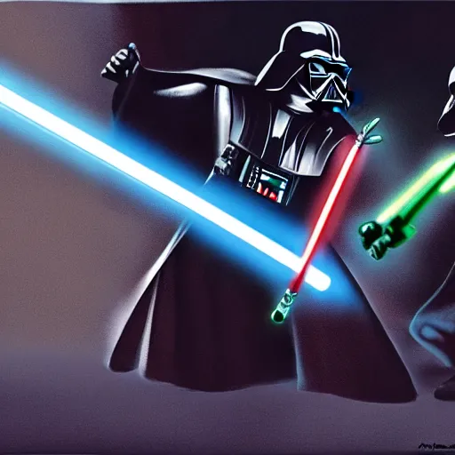 Prompt: darth vader lightsaber fight with shaggy rogers, hd pixar concept art