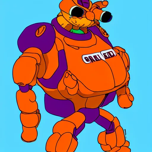 Prompt: Garfield as EVA-01, Neon Genesis Evangelion, biological garfield mech, anime