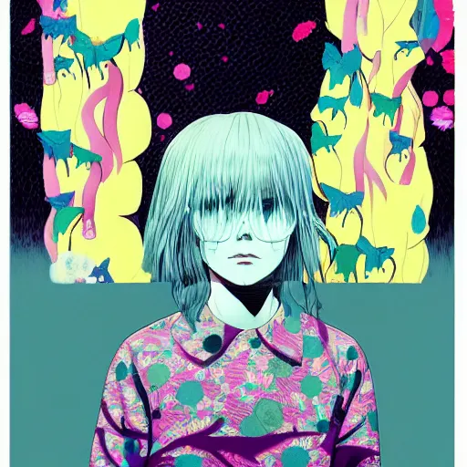 Image similar to a portrait of a blonde girl by inio asano, beeple and james jean, chiho aoshima color scheme