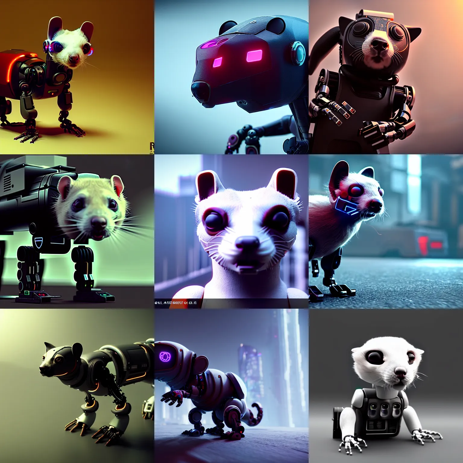 Prompt: robotic cyberpunk animal, ferret - shaped, mechanical pet, octane, 8 k, unreal engine, houdini