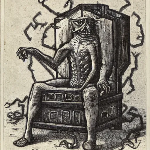 Prompt: portrait of a daemon sitting in a monster graveyard chair