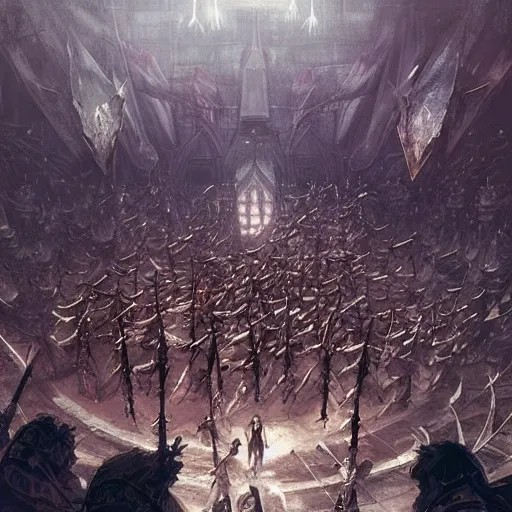 Prompt: a pile of swords in an arena, fantasy, digital art, by artgerm and greg rutkowski