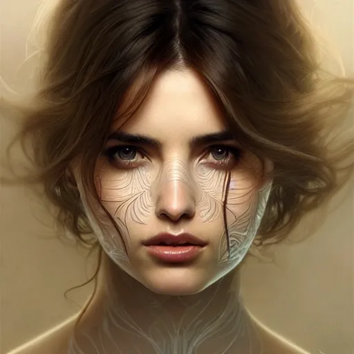 Image similar to ultra realistic illustration, ana de armas as a digital ghost, transparent, static, intricate, elegant, highly detailed, digital painting, artstation, concept art, smooth, sharp focus, illustration, art by artgerm and greg rutkowski and alphonse mucha