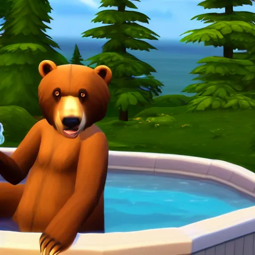 Prompt: a bear in jacuzzi, the sims 4