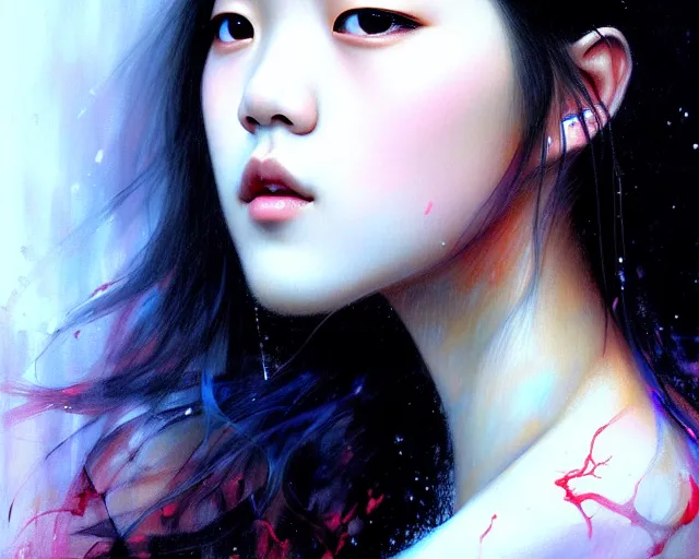 Image similar to jisoo from blackpink, portrait, highly detailed, deep focus, elegant, digital painting, smooth, sharp focus, illustration, ultra realistic, 8 k, art by karol bak and agnes cecile