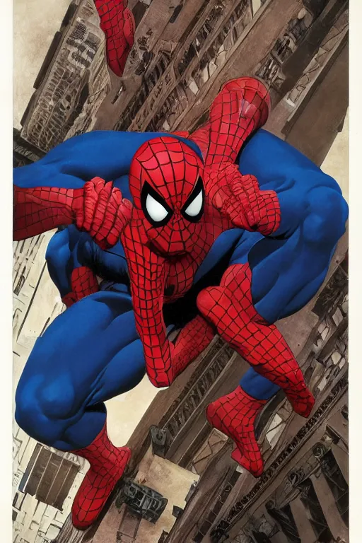 Image similar to upper body and head portrait of ray winstone as spiderman against simple background, by alex ross and jack kirby and sergey kolesov and jason fabok and lawrence alma tadema and norman rockwell and greg staples and rick berry and jeremy man