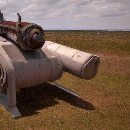 Prompt: abandoned orbital defence cannon, lomo