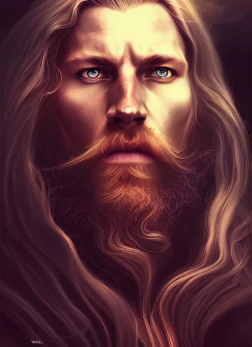 Prompt: overlord, psychedelic flowing hair, viking, portrait, highly detailed, deep focus, elegant, digital painting, smooth, sharp focus, illustration, ultra realistic, 8 k, art by wlop