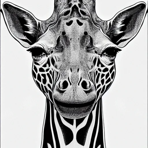 Image similar to a symmetrical portrait illustration of a giraffe hand drawn sketch on artstation 4 k intricate extremely detailed digital art by alex grey