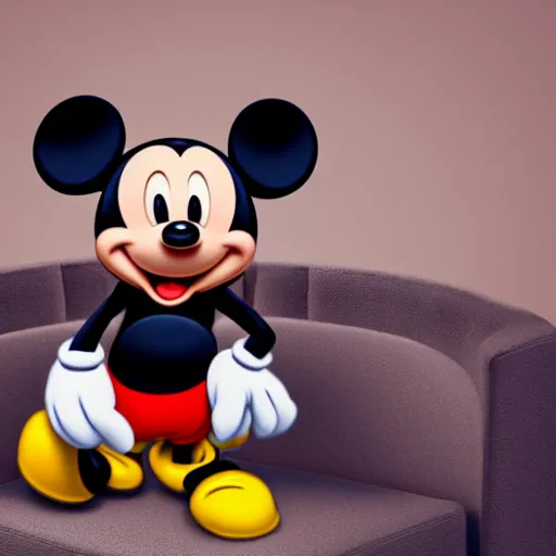 Image similar to Mickey Mouse sitting in a chair waving.