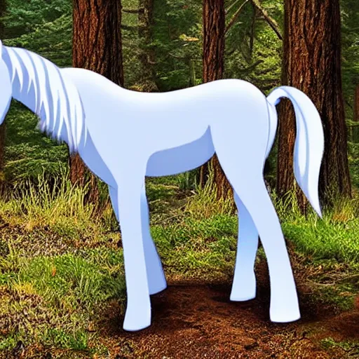 Prompt: photo of a wild horse in the woods that looks like a my little pony, feral vicious cryptid