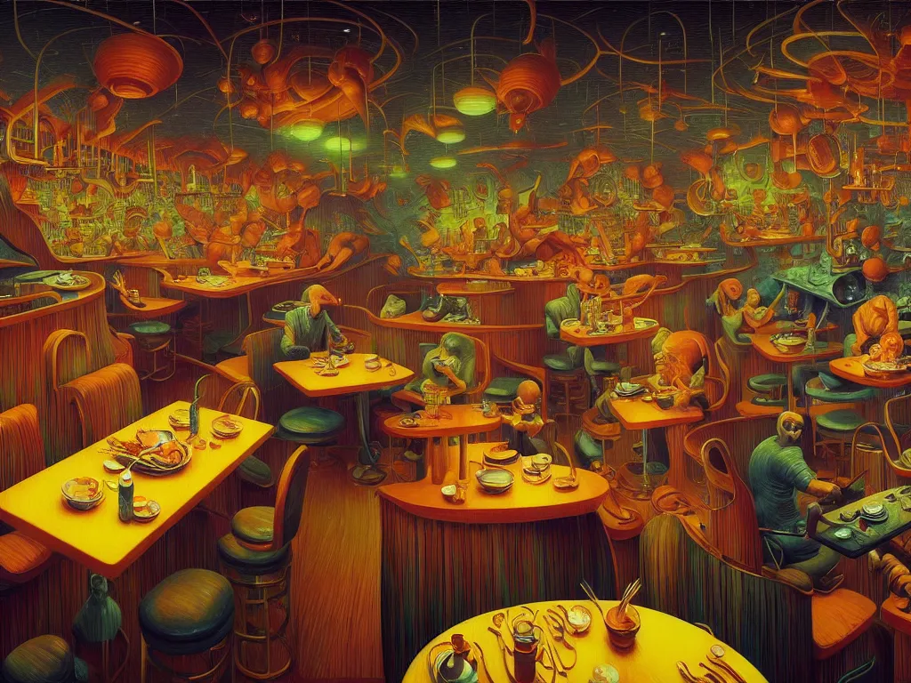 Prompt: hyper detailed 3d render like a Oil painting - diner at the end of the universe by Jacek Yerka, Mariusz Lewandowski, Houdini algorithmic generative render, Abstract brush strokes, Masterpiece, Edward Hopper and James Gilleard, Zdzislaw Beksinski, Mark Ryden, Wolfgang Lettl, hints of Yayoi Kasuma, octane render, 8k