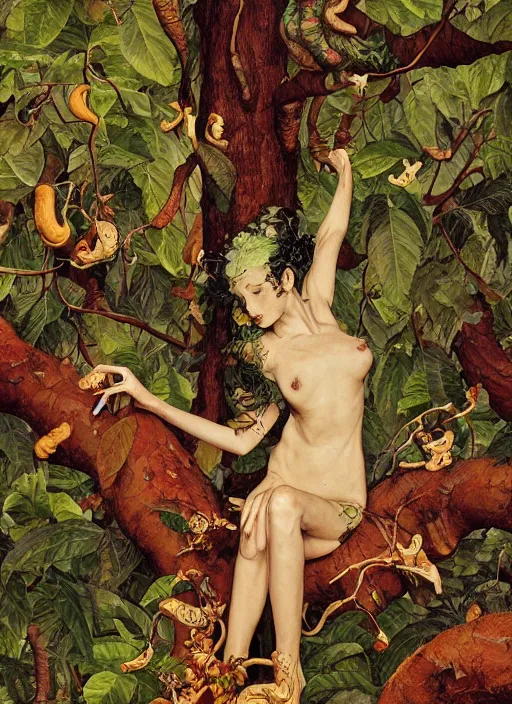 Prompt: lush cashew - nut forest fairy foliage painting carved in amber by chiara bautista and norman rockwell and greg rutkowski weta studio