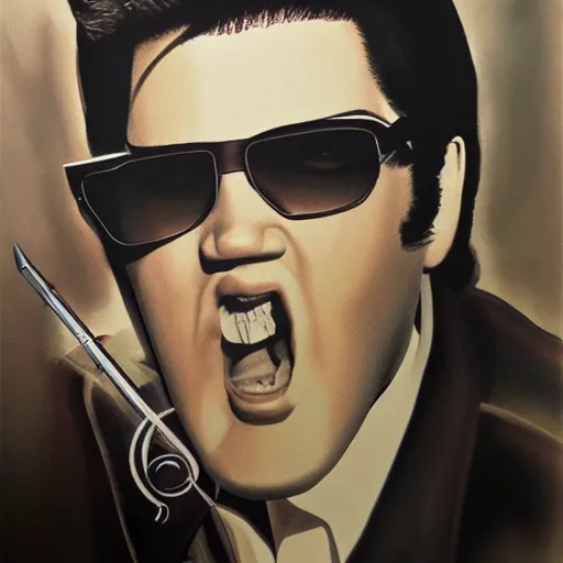 Prompt: elvis presley with dumbledore beart and glasses and magic wand, trending on artstation, hyperrealistic, ultra detailed
