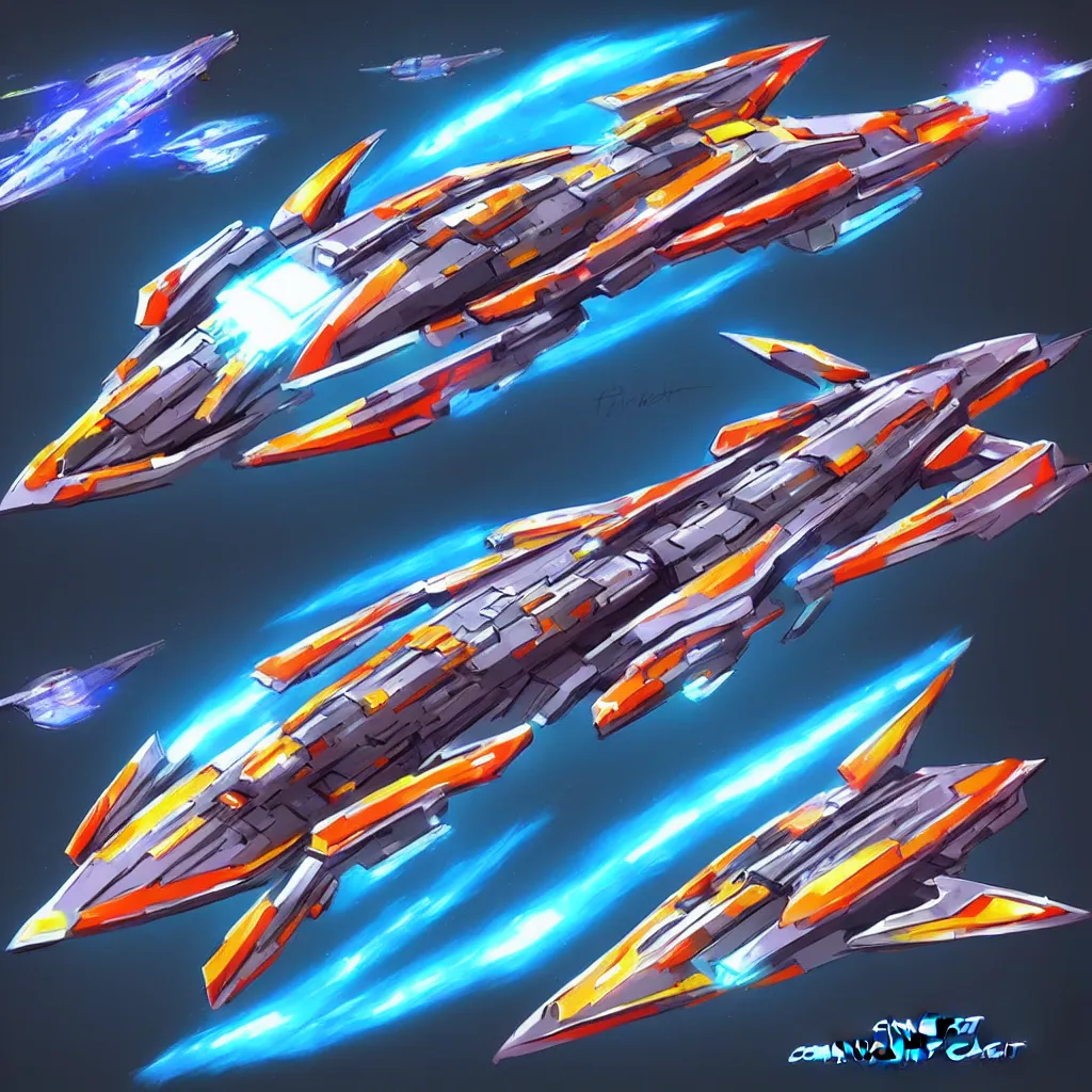 Image similar to combat spaceship concept art colorful