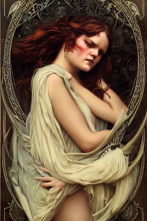 Image similar to Tove Lo by Tom Bagshaw in the style of Gaston Bussière, art nouveau